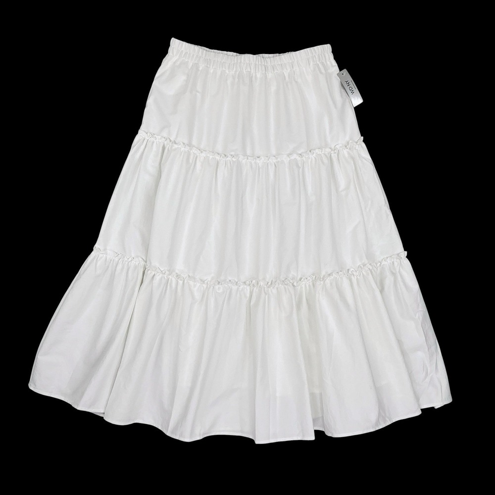 WD.NY Skirt Women Large White Elastic Waist Long Maxi Tiered NWT